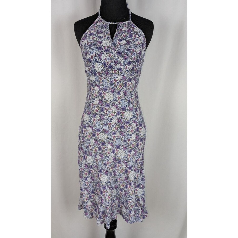 Angie Keyhole Halter Sundress Medium Purple Botanical Floral Boho Fairy Y2K